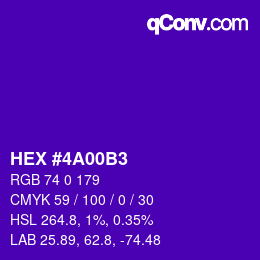 Color code: HEX #4A00B3 | qconv.com