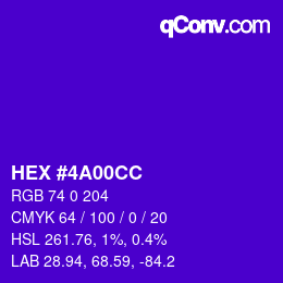 Color code: HEX #4A00CC | qconv.com