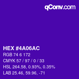 Color code: HEX #4A06AC | qconv.com