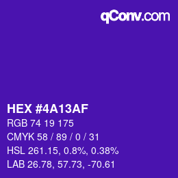 Color code: HEX #4A13AF | qconv.com