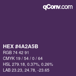 Color code: HEX #4A2A5B | qconv.com