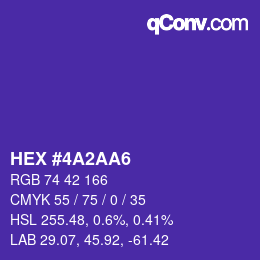 Color code: HEX #4A2AA6 | qconv.com