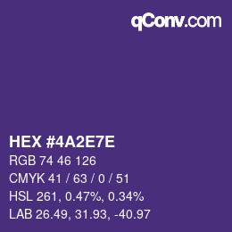 Color code: HEX #4A2E7E | qconv.com