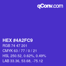 Color code: HEX #4A2FC9 | qconv.com