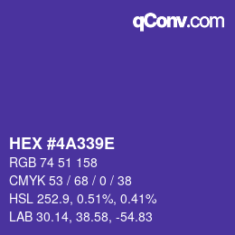 Color code: HEX #4A339E | qconv.com