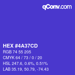 Color code: HEX #4A37CD | qconv.com