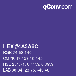 Code couleur: HEX #4A3A8C | qconv.com