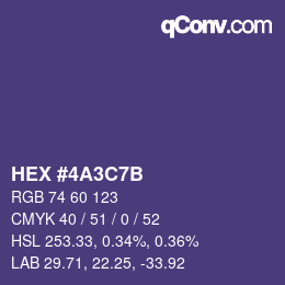 Color code: HEX #4A3C7B | qconv.com