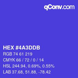 Color code: HEX #4A3DDB | qconv.com