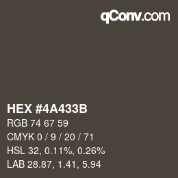 Farbcode: HEX #4A433B | qconv.com