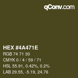 Color code: HEX #4A471E | qconv.com