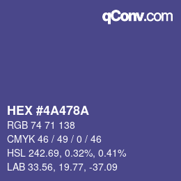 Color code: HEX #4A478A | qconv.com