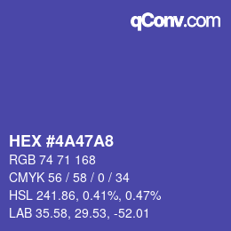 Color code: HEX #4A47A8 | qconv.com