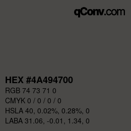 Color code: HEX #4A494700 | qconv.com