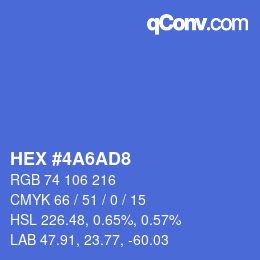 Farbcode: HEX #4A6AD8 | qconv.com