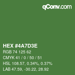 Color code: HEX #4A7D3E | qconv.com
