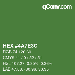Color code: HEX #4A7E3C | qconv.com