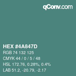 Color code: HEX #4A847D | qconv.com