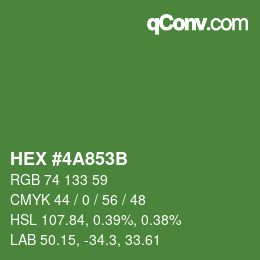カラーコード: HEX #4A853B | qconv.com
