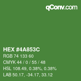 Color code: HEX #4A853C | qconv.com