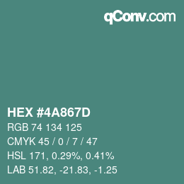 Color code: HEX #4A867D | qconv.com