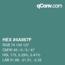 Color code: HEX #4A867F | qconv.com