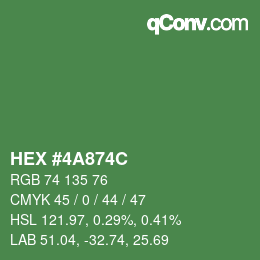 Color code: HEX #4A874C | qconv.com