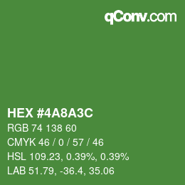 Color code: HEX #4A8A3C | qconv.com