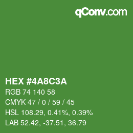 Color code: HEX #4A8C3A | qconv.com