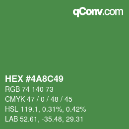 Code couleur: HEX #4A8C49 | qconv.com