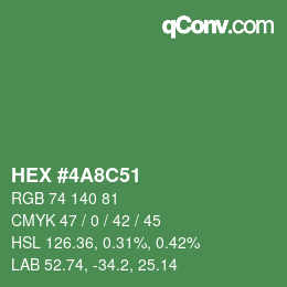 Color code: HEX #4A8C51 | qconv.com