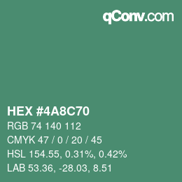 Color code: HEX #4A8C70 | qconv.com