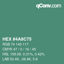 Color code: HEX #4A8C75 | qconv.com