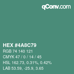 Color code: HEX #4A8C79 | qconv.com