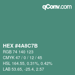 Color code: HEX #4A8C7B | qconv.com