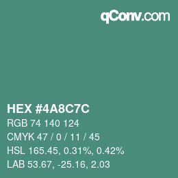 Color code: HEX #4A8C7C | qconv.com