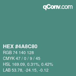 Color code: HEX #4A8C80 | qconv.com