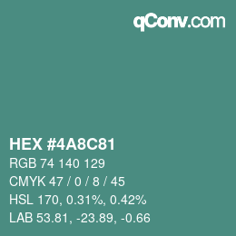 Farbcode: HEX #4A8C81 | qconv.com
