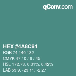 カラーコード: HEX #4A8C84 | qconv.com
