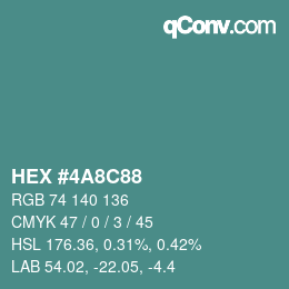 Farbcode: HEX #4A8C88 | qconv.com