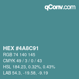 カラーコード: HEX #4A8C91 | qconv.com