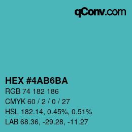 颜色代码: HEX #4AB6BA | qconv.com