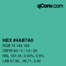 カラーコード: HEX #4AB7A0 | qconv.com