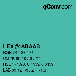 颜色代码: HEX #4ABAAB | qconv.com