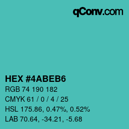 カラーコード: HEX #4ABEB6 | qconv.com