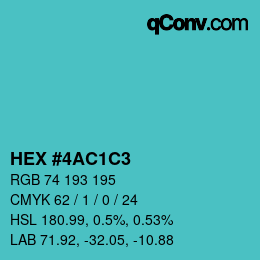 カラーコード: HEX #4AC1C3 | qconv.com