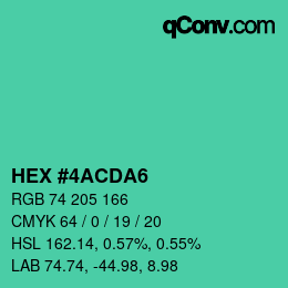 カラーコード: HEX #4ACDA6 | qconv.com