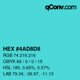 カラーコード: HEX #4AD8D8 | qconv.com