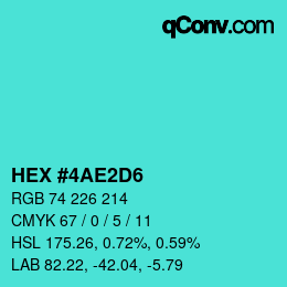 カラーコード: HEX #4AE2D6 | qconv.com