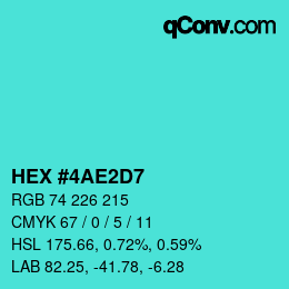 カラーコード: HEX #4AE2D7 | qconv.com